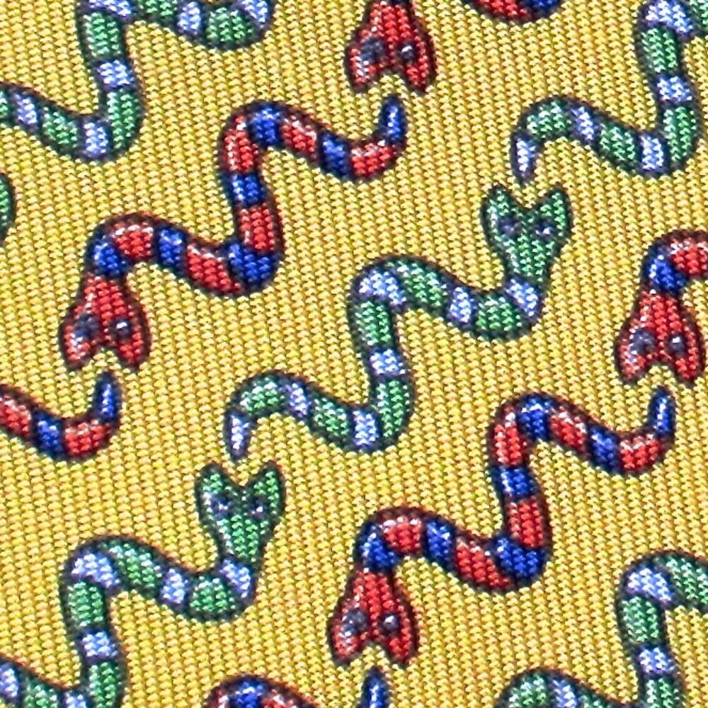 100% REAL HERMES TIE ~ YELLOW w FUN RED GREEN BLUE WHITE COBRAS SNAKES XL